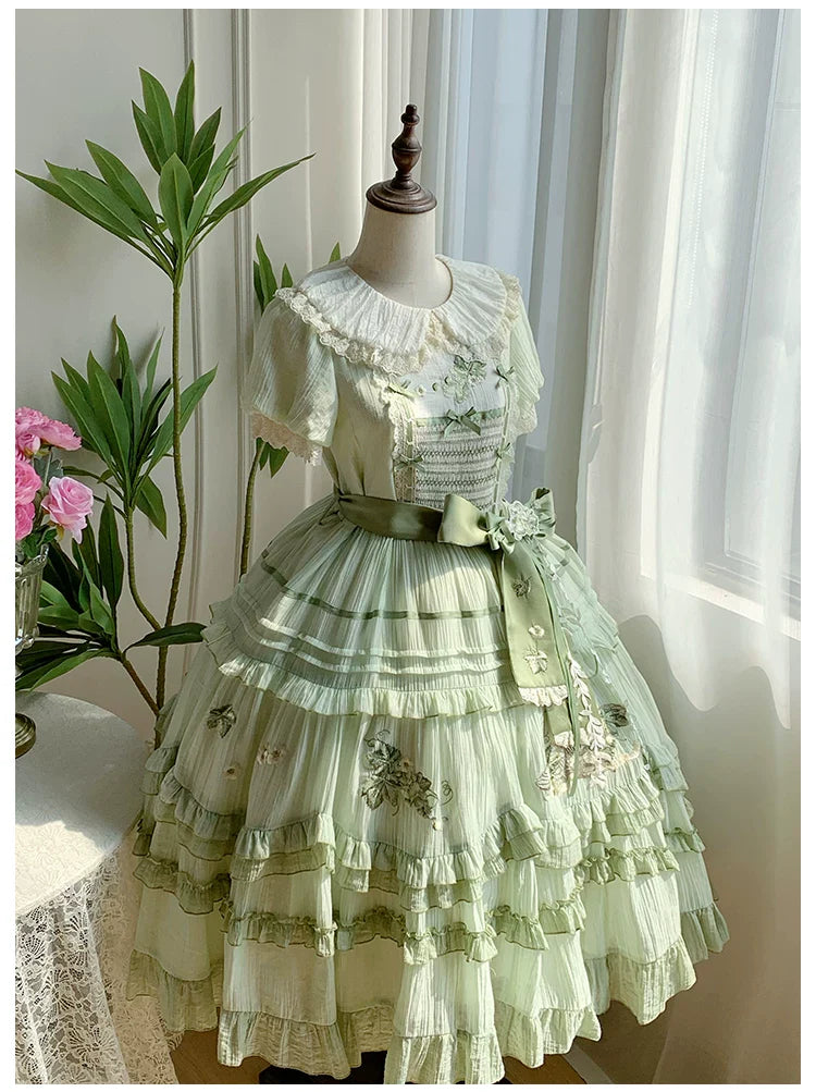 Green Grape - Embroidered Country Lolita OP Dress, Tiered JSK and Accessories - image 24