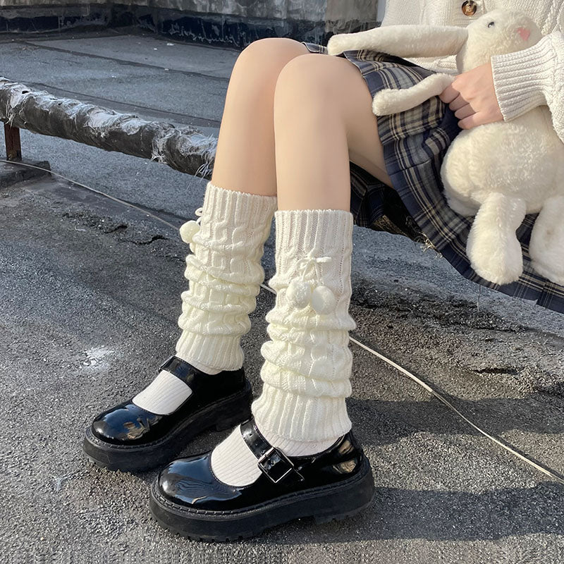 Cute Lolita Leg Warmers Winter Knitted JK Pile Socks - image 2