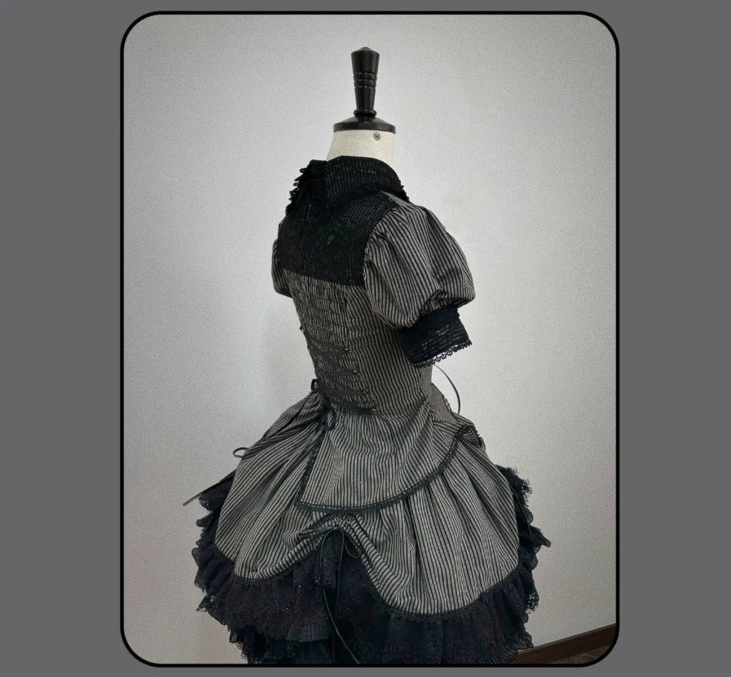 Striped Cross - Gothic Coordinated Lolita Set, Adjustable Blouse & Skirt - image 25