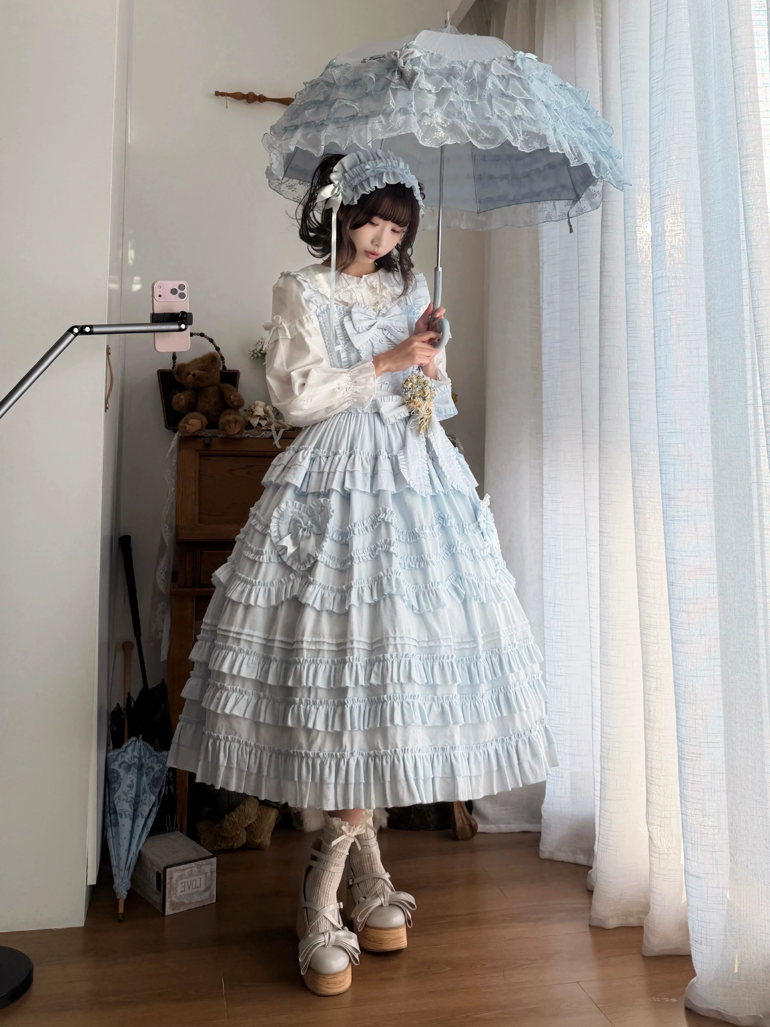 Loveheart - Solid Classic Lolita JSK Dress, Tiered Hem - image 17