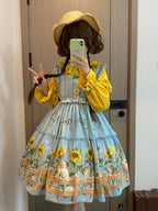 Cat and Sunflower - Sweet Lolita JSK, Cat and Sunflower Print - image 2