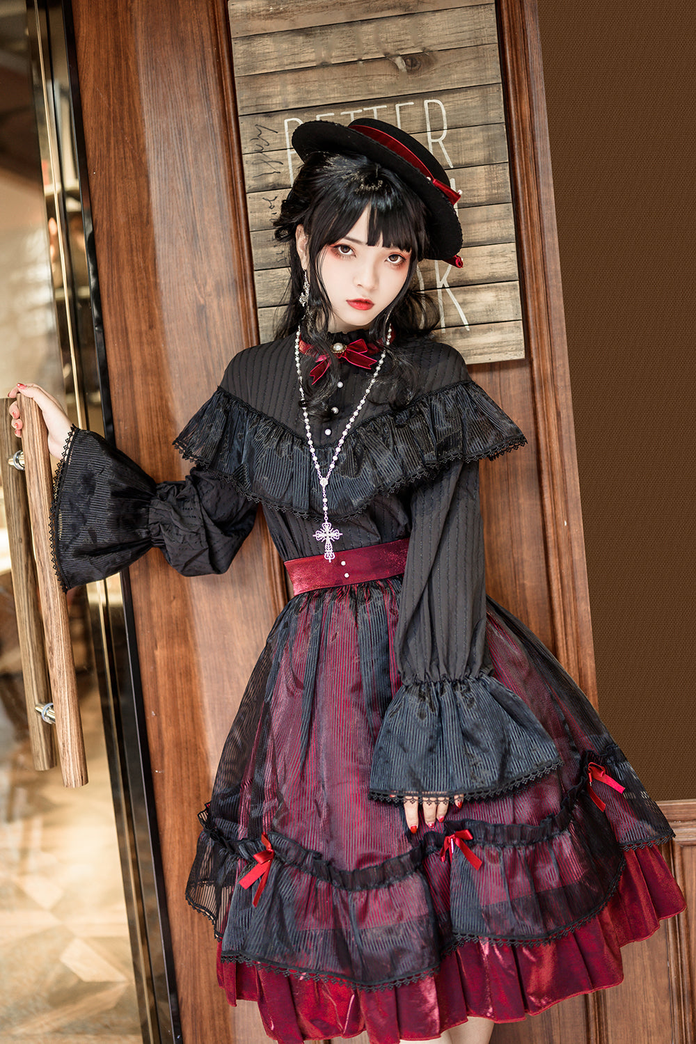 Gothic Lolita Cross Shaped Pearl Necklace - image 5