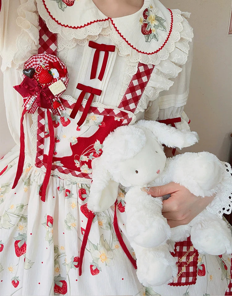 Sweet Lolita Shirt Strawberry Embroidery Ivory Blouse - image 9