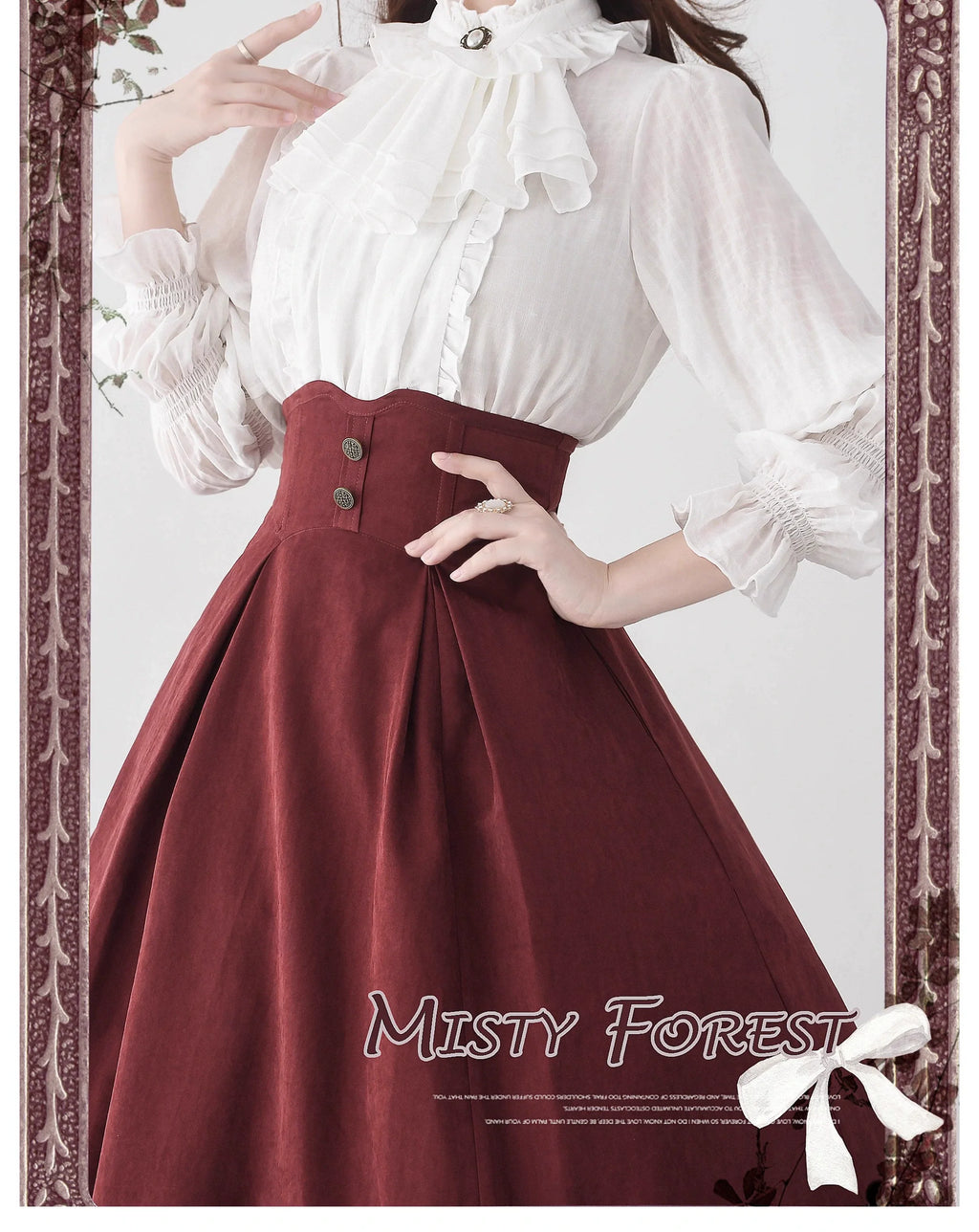 Classic Lolita A-Line Skirt, Button-Front Vest and White Blouse - image 29