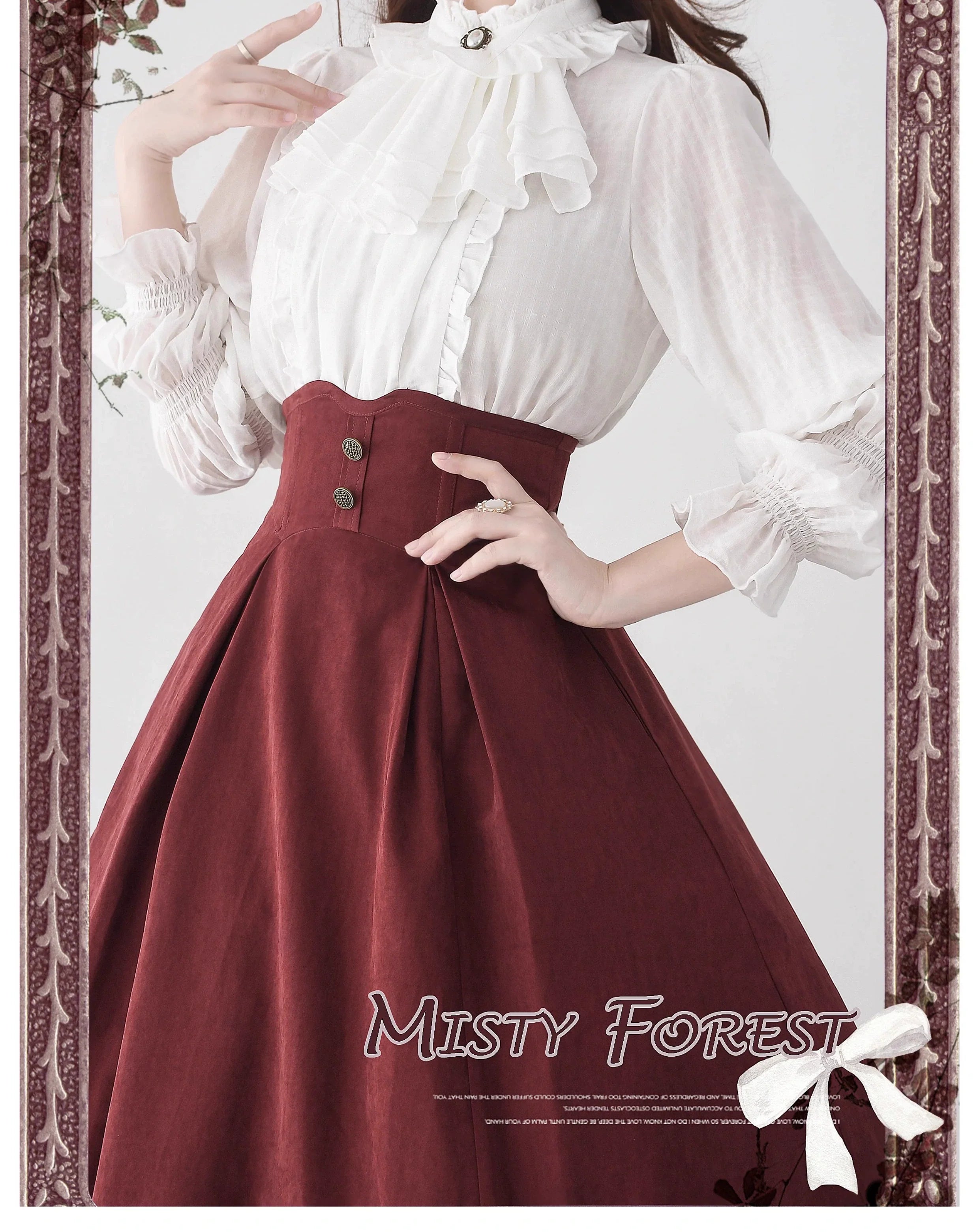 Classic Lolita A-Line Skirt, Button-Front Vest and White Blouse - image 29