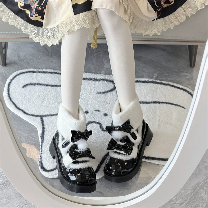 Kawaii Lolita Winter Boots, Bow-Adorned - image 1