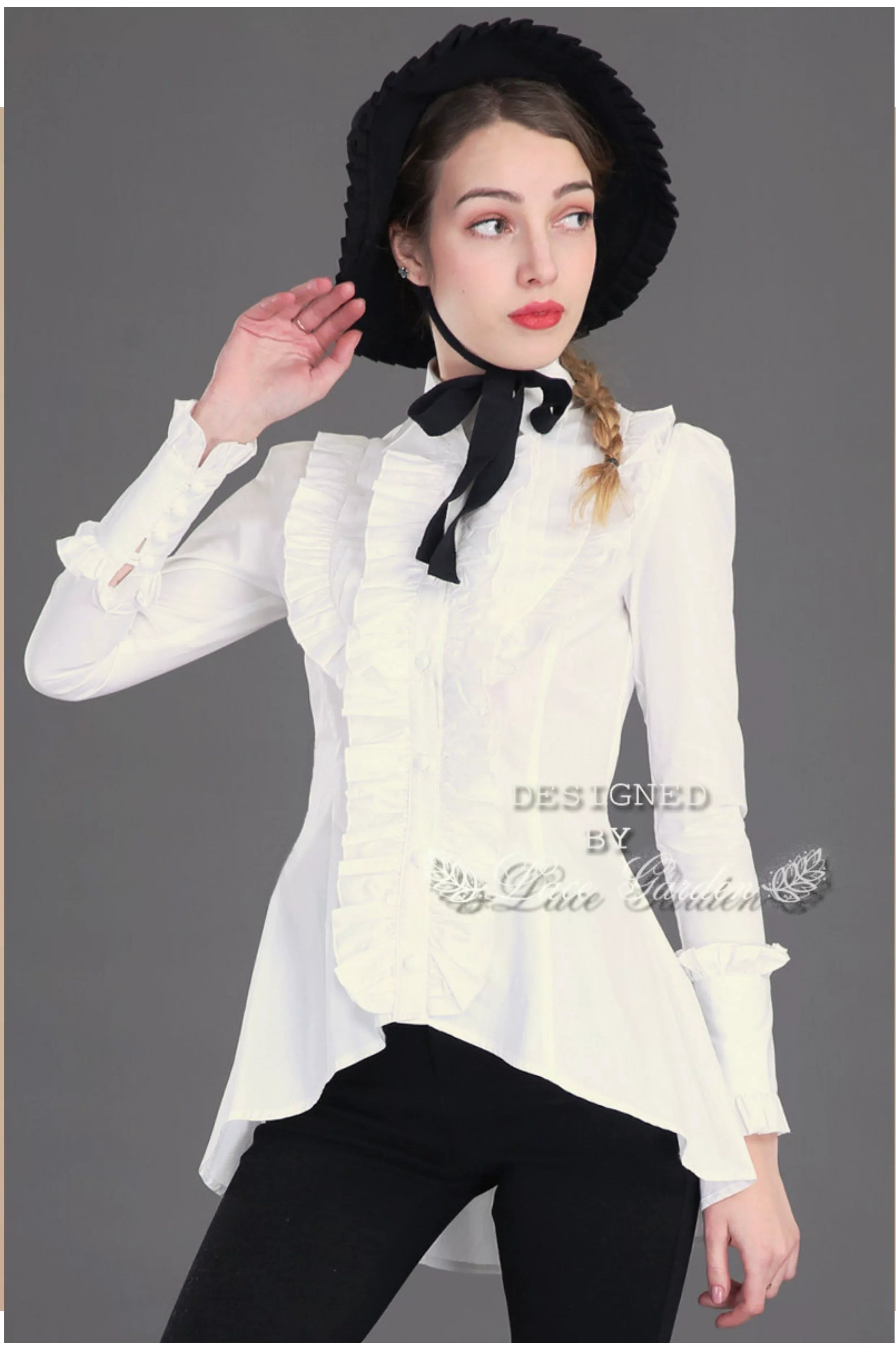 Gothic Tailed-Hem Blouse and Multi-Layer Lolita Skirt Set - image 12