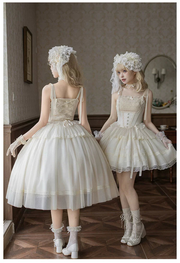 Confession Poem - Classic Lolita Corset JSK Set, Lace & Bows - image 2