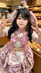 Bear Biscuit SP - Kawaii Lolita Bear Printed Dress Set with Bows - image 28