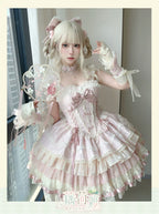 Lotus Crossing - Sweet Lolita Tiered Hem JSK Dress with Satin Bow and Accessories - image 15