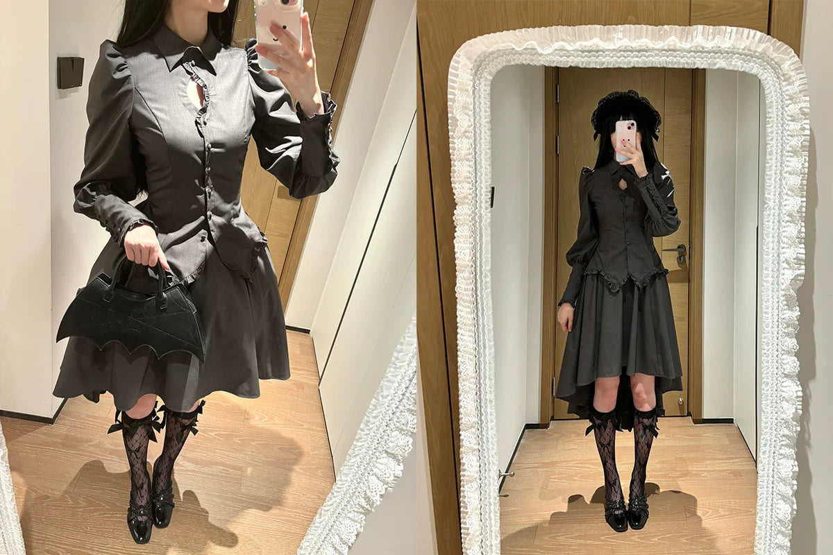 Shadow Hymn - Gothic Lolita Solid Shirt & Skirt, Side Zipper - image 14