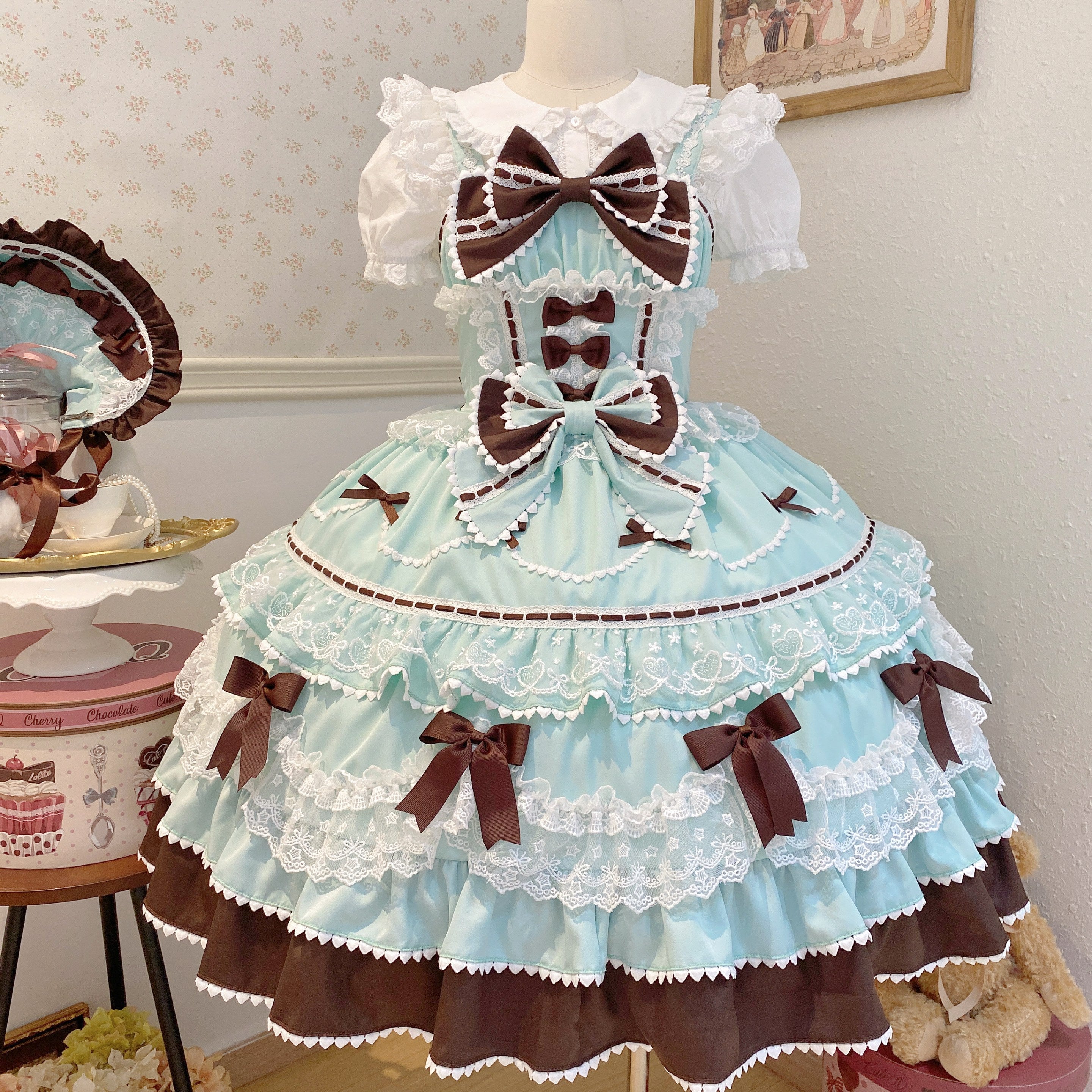 Fondant Cake - Summer Sweet Lolita JSK Dress, Tiered Ruffles and Bows - image 18