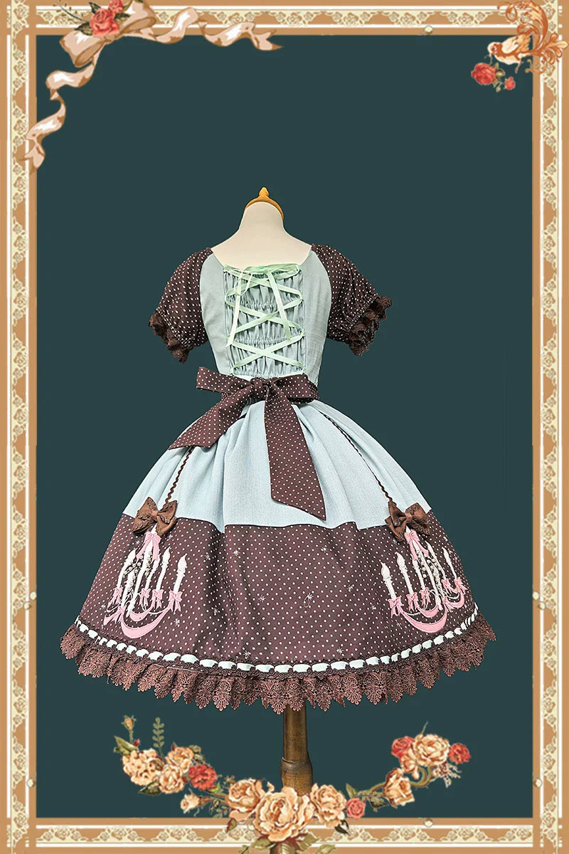 Chandelier - Old School Lolita OP Dress, Polka Dot, Chandelier Print and Accessories - image 10