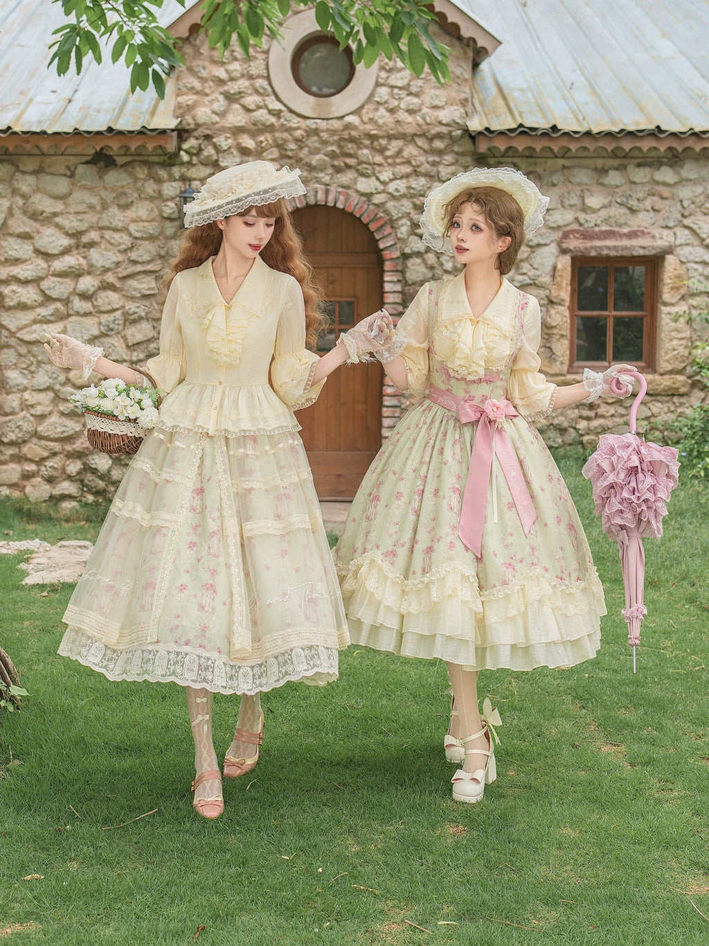Wind Swept Roses - Classic Lolita Rose Printed Dress Set, Petal Hem - image 16