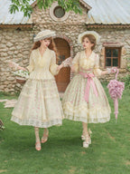 Wind Swept Roses - Classic Lolita Rose Printed Dress Set, Petal Hem - image 16