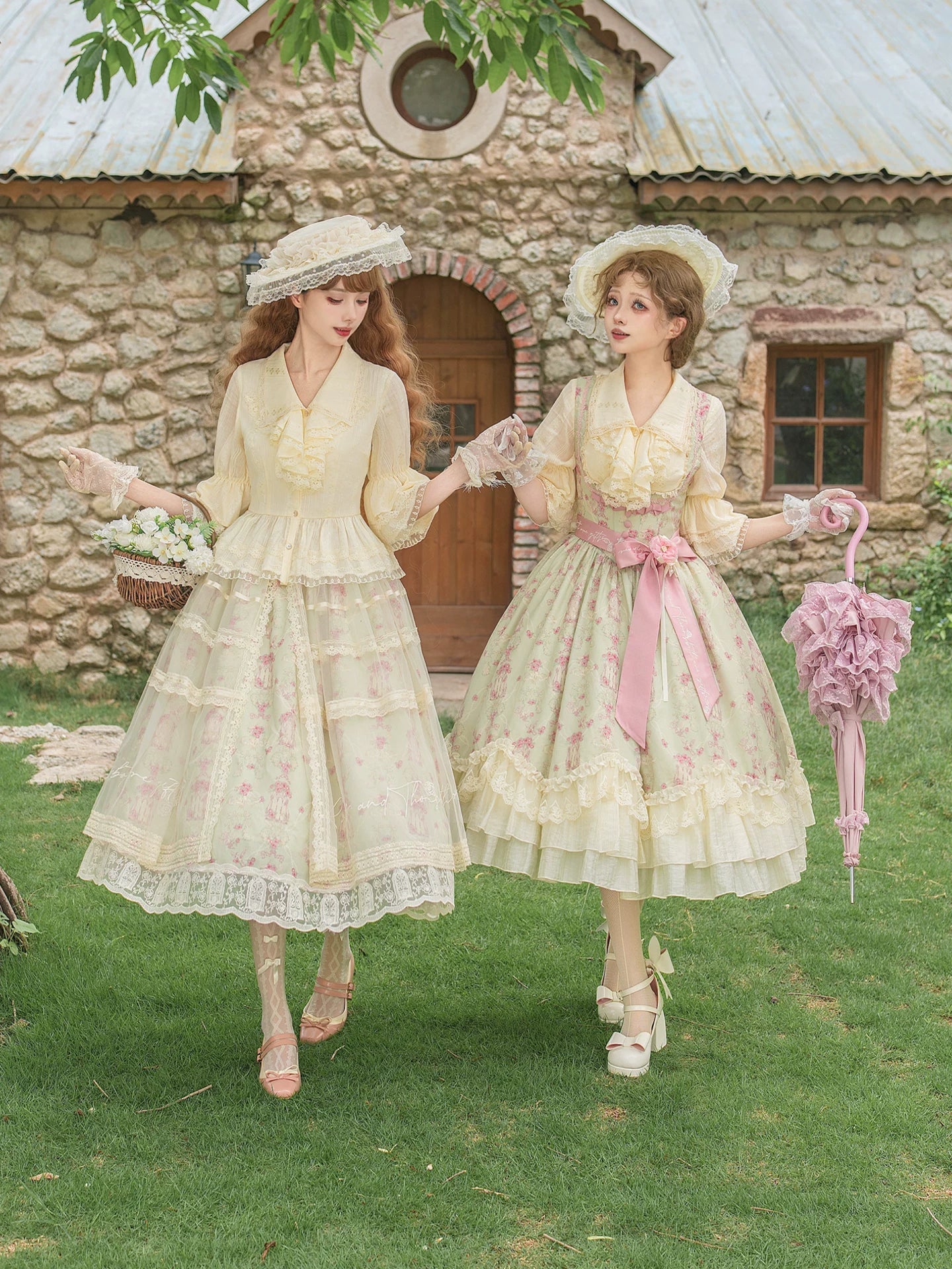 Wind Swept Roses - Classic Lolita Rose Printed Dress Set, Petal Hem - image 16