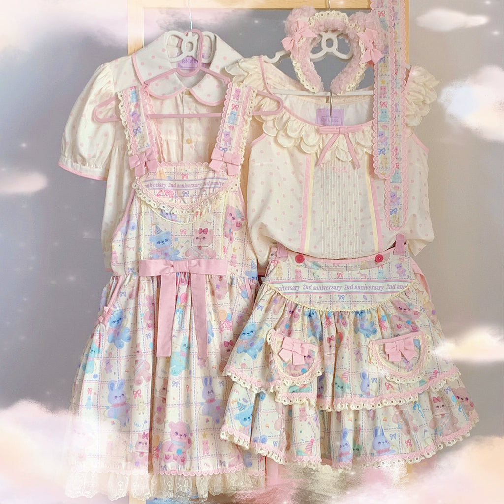 Starry Pudding Bear - Sweet Lolita JSK and Printed OP Dress - image 1