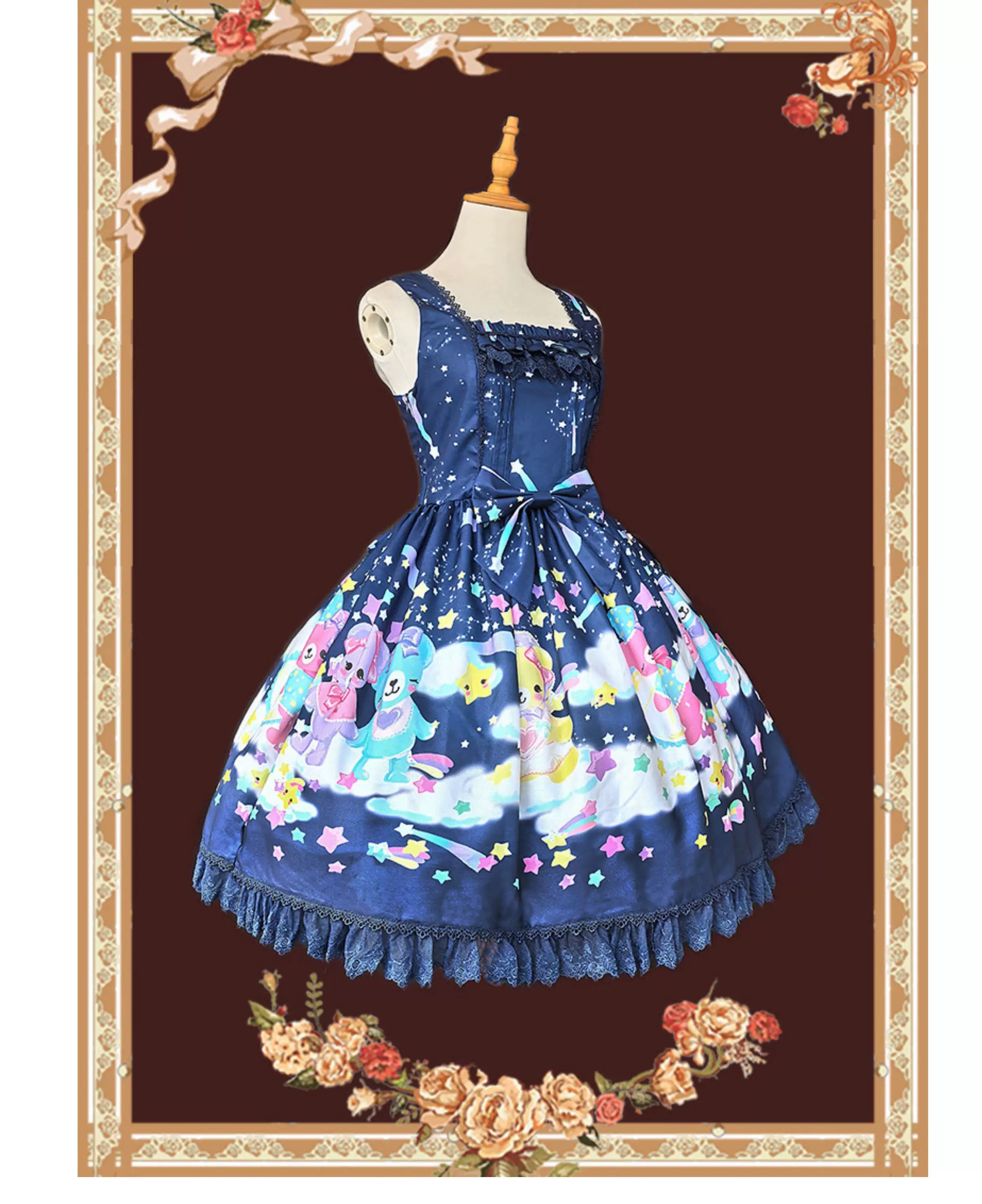 Sleepy Bear - Kawaii Lolita Bear and Star Printed Dress and Accessories - image 11