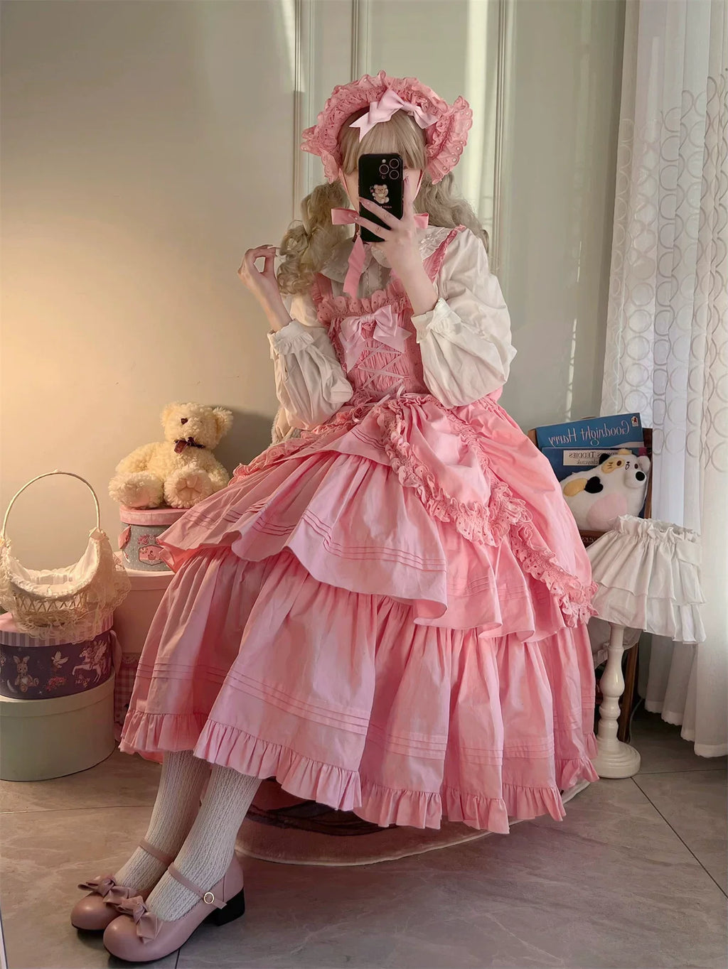 Cotton Gothic Lolita Long JSK, Drawn-up Hem - image 31