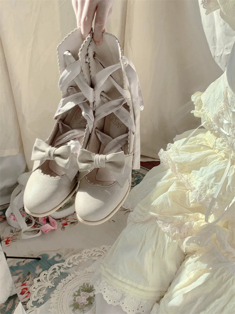 Muse Kiss - Elegant Lolita Shoes Lace-up Bow Heels Round Toe - image 36