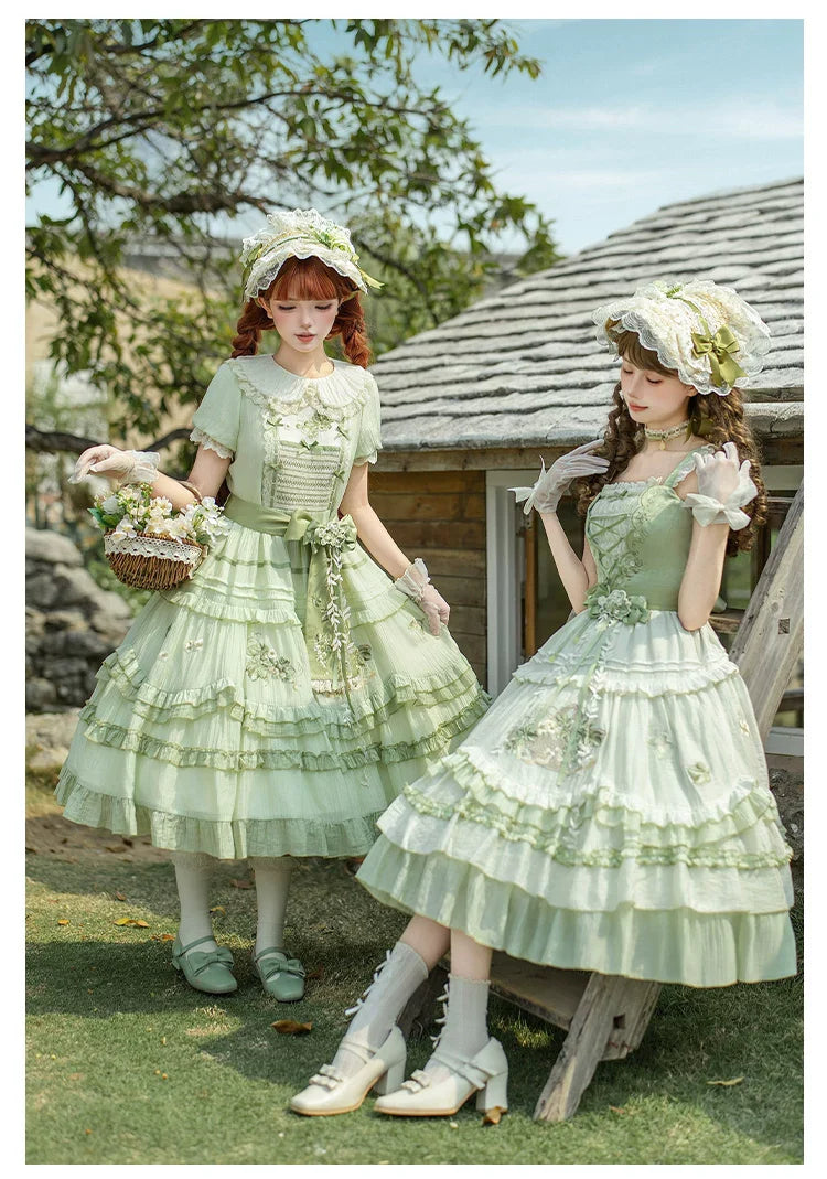 Green Grape - Embroidered Country Lolita OP Dress, Tiered JSK and Accessories - image 9