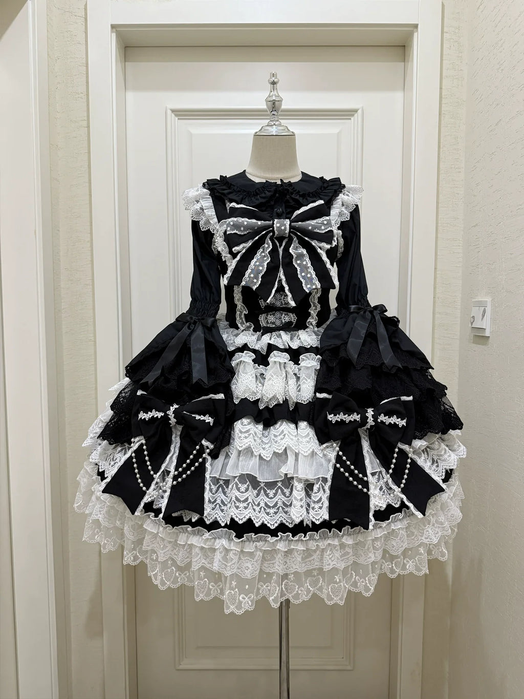 Cross Heart Knot - Sweet Lolita JSK Suit Tiered Ruffles Dress with Lace Blouse - image 15