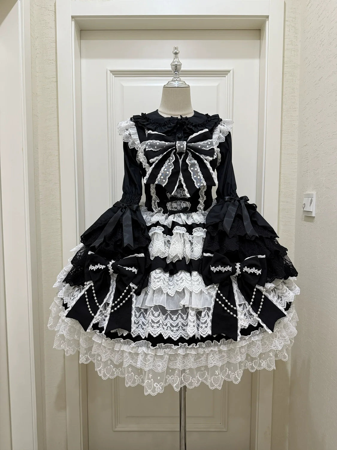 Cross Heart Knot - Sweet Lolita JSK Suit Tiered Ruffles Dress with Lace Blouse - image 15