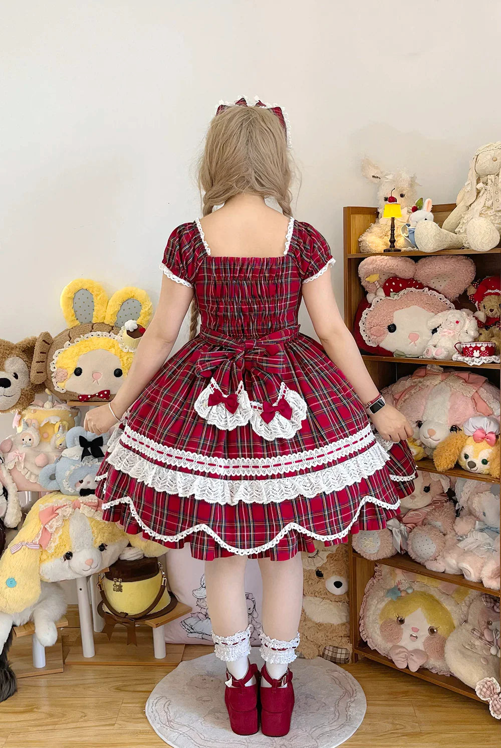 Plaid Petal Bunny - Old School Lolita Plaid OP Dress, Petal-shaped Hem - image 2