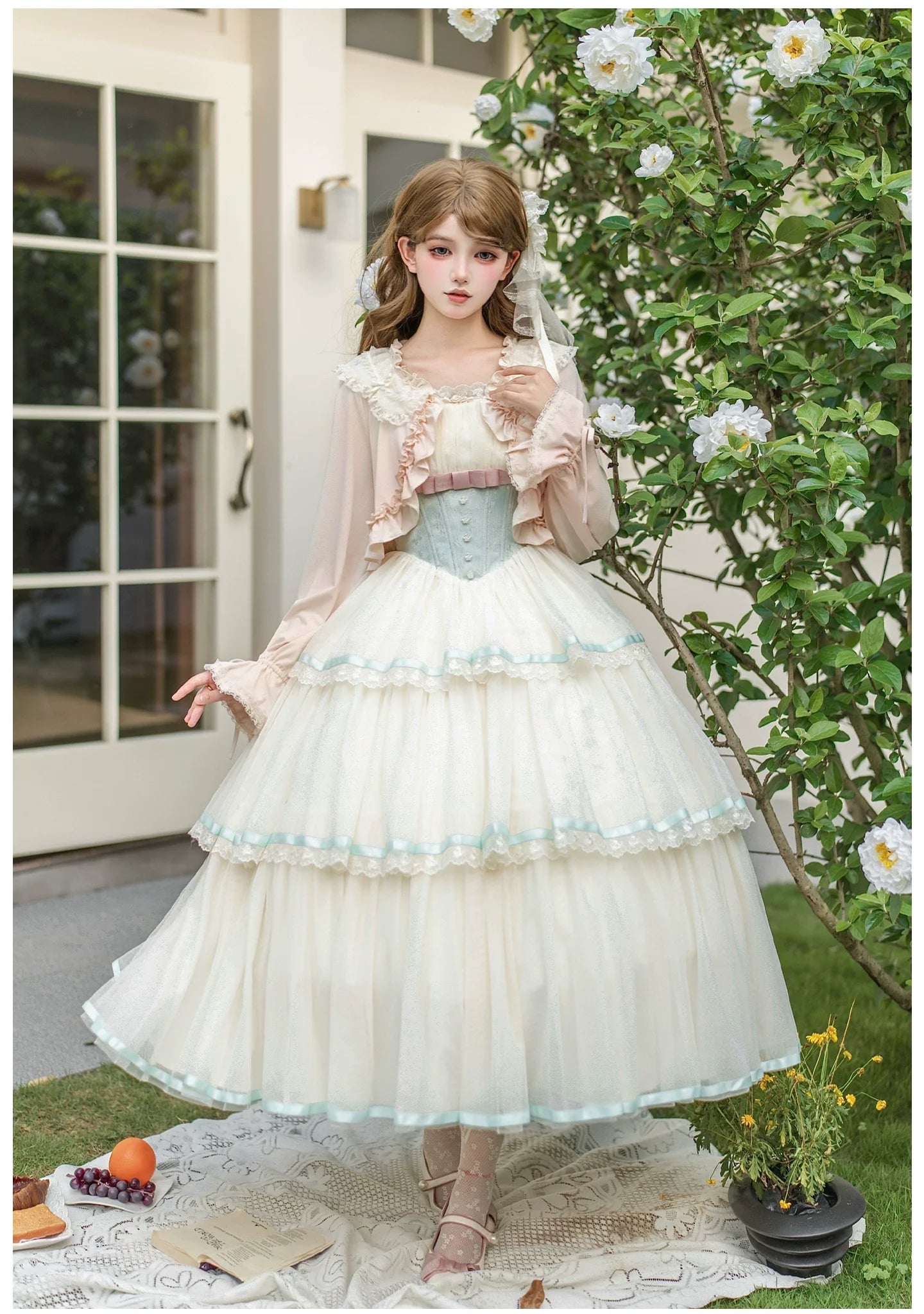 Sea Salt Soda - Classic Lolita Adjustable Corset JSK Dress, Tiered Tulle Hem - image 6