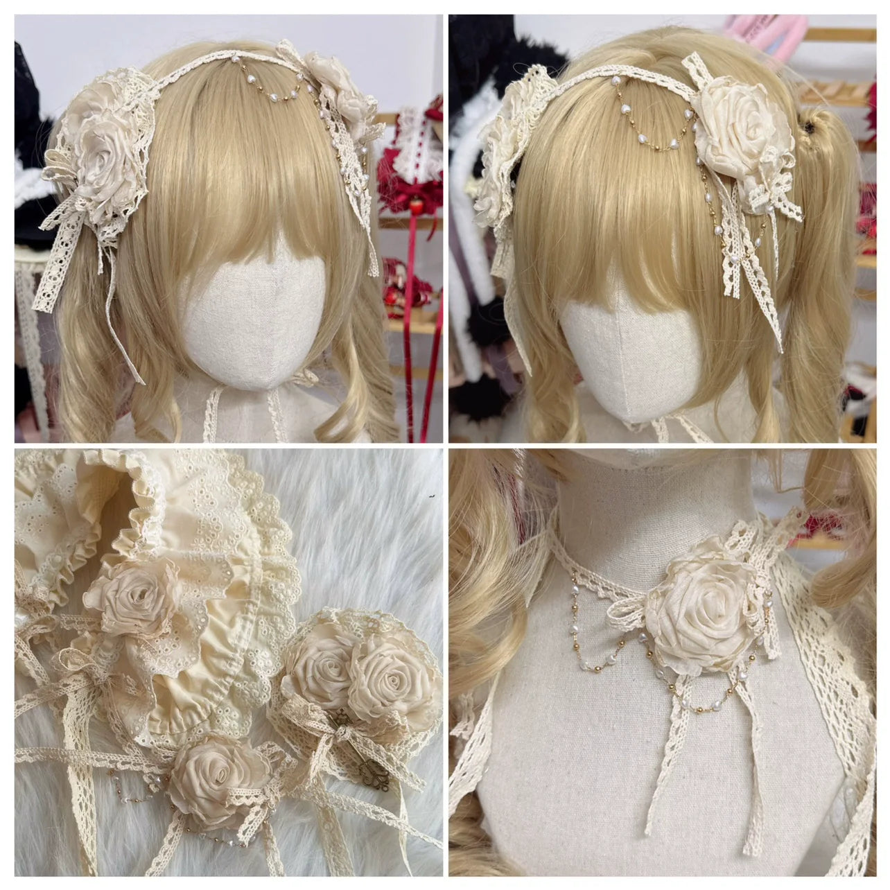 Elegant Lolita Rose Choker Handmade Headdress Set Multicolors - image 25