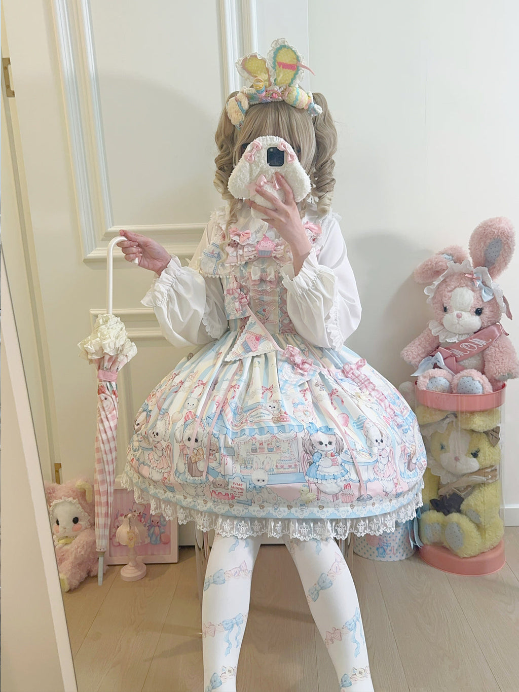 Sweet Tea Party - Kawaii Lolita JSK Puppy Printed Dress with Sash - image 9
