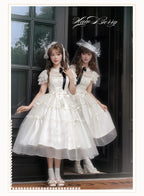 White Bird Love Letter - Classic Lolita Jacquard OP Dress, Embroidered Tulle Hem and Accessories - image 7