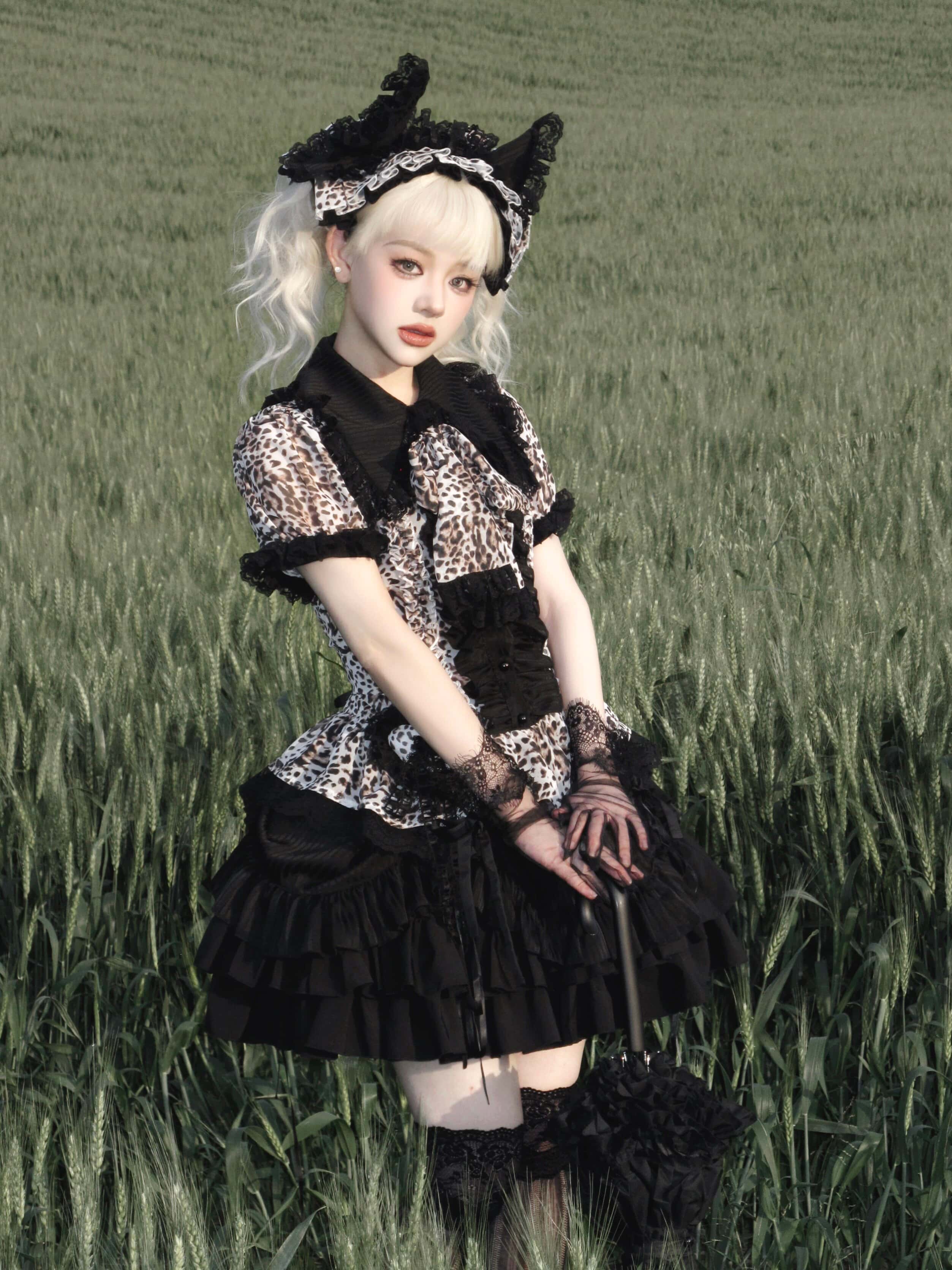 Bengal Cat Gothic Lolita Blouse Vest Skirt and Accessories Set - image 11