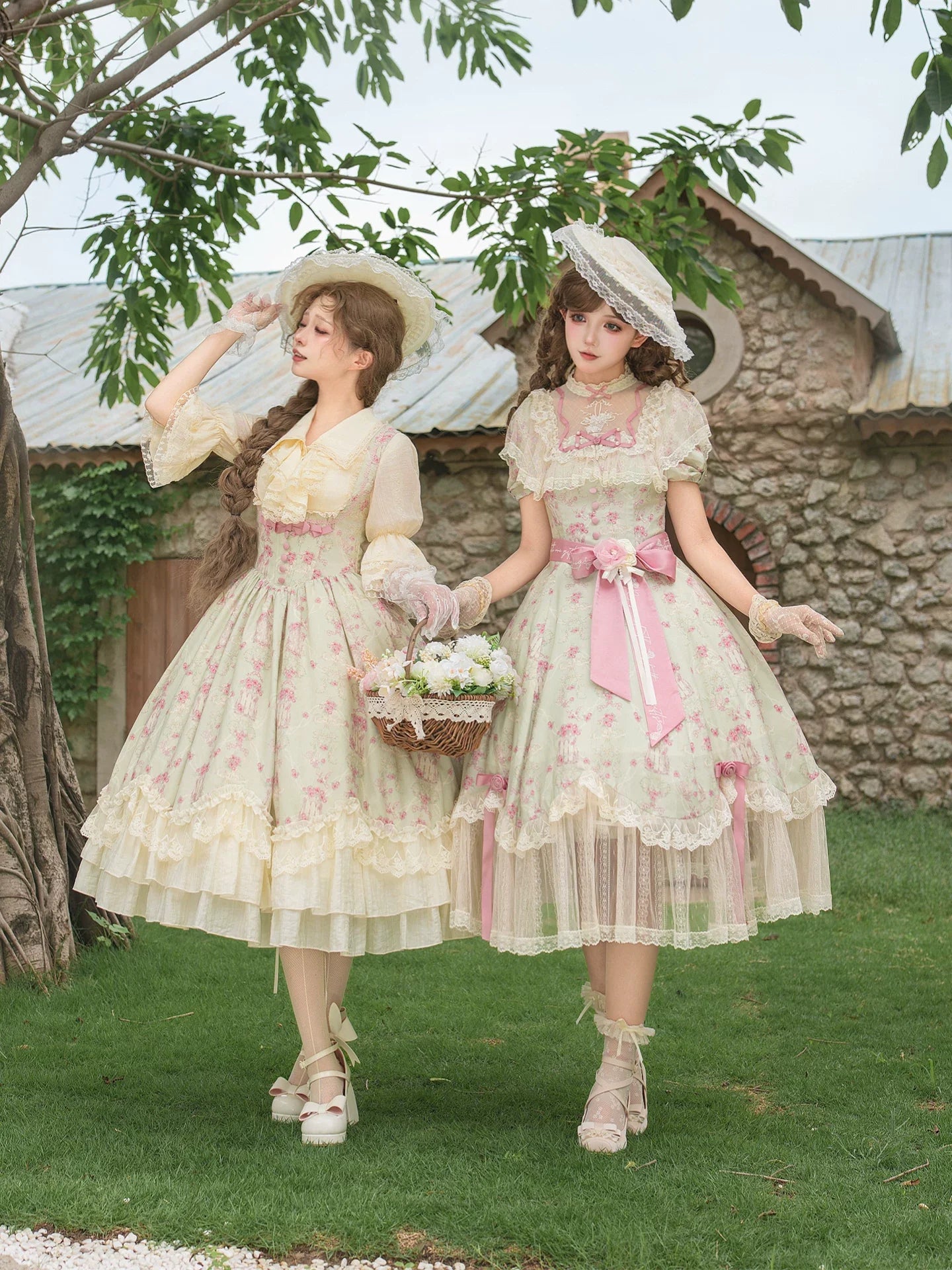 Wind Swept Roses - Classic Lolita Rose Printed Dress Set, Petal Hem - image 15