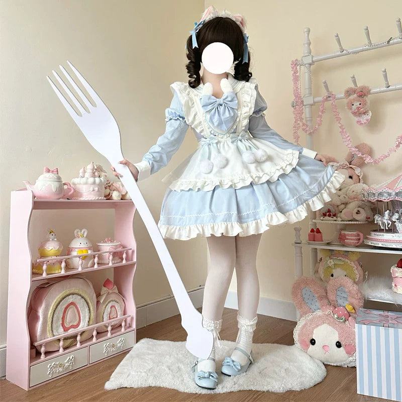 Sweet Bunny Pom-pom - Maid Lolita Bunny Ear Collar OP Dress, Detachable Apron and Accessories - image 10