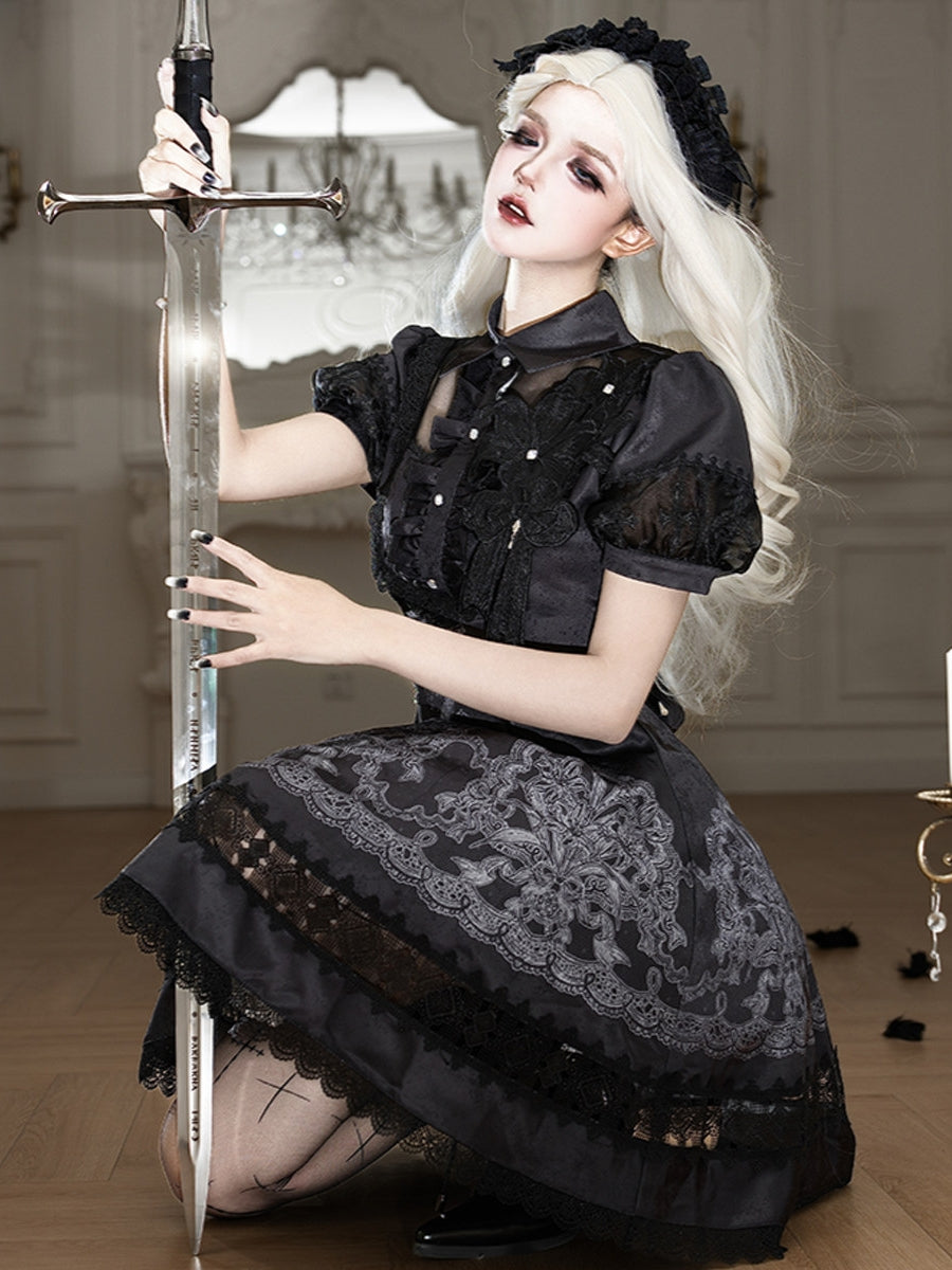 Black Lace Lily Gothic Classic Lolita OP Dress - image 6