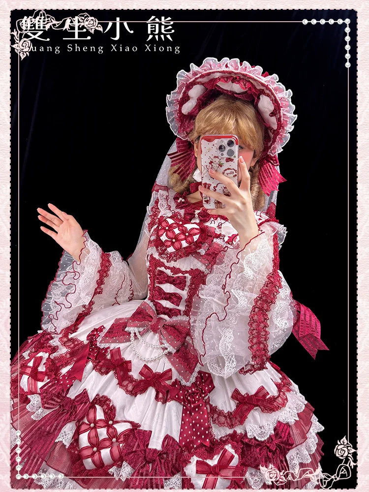 Heart of Love - Sweet Lolita Wedding JSK, Bow Details - image 17