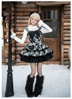 Snow Night Serenade - Fluffy Plaid Kawaii Lolita JSK, Reversible Cape and Accessories - image 14