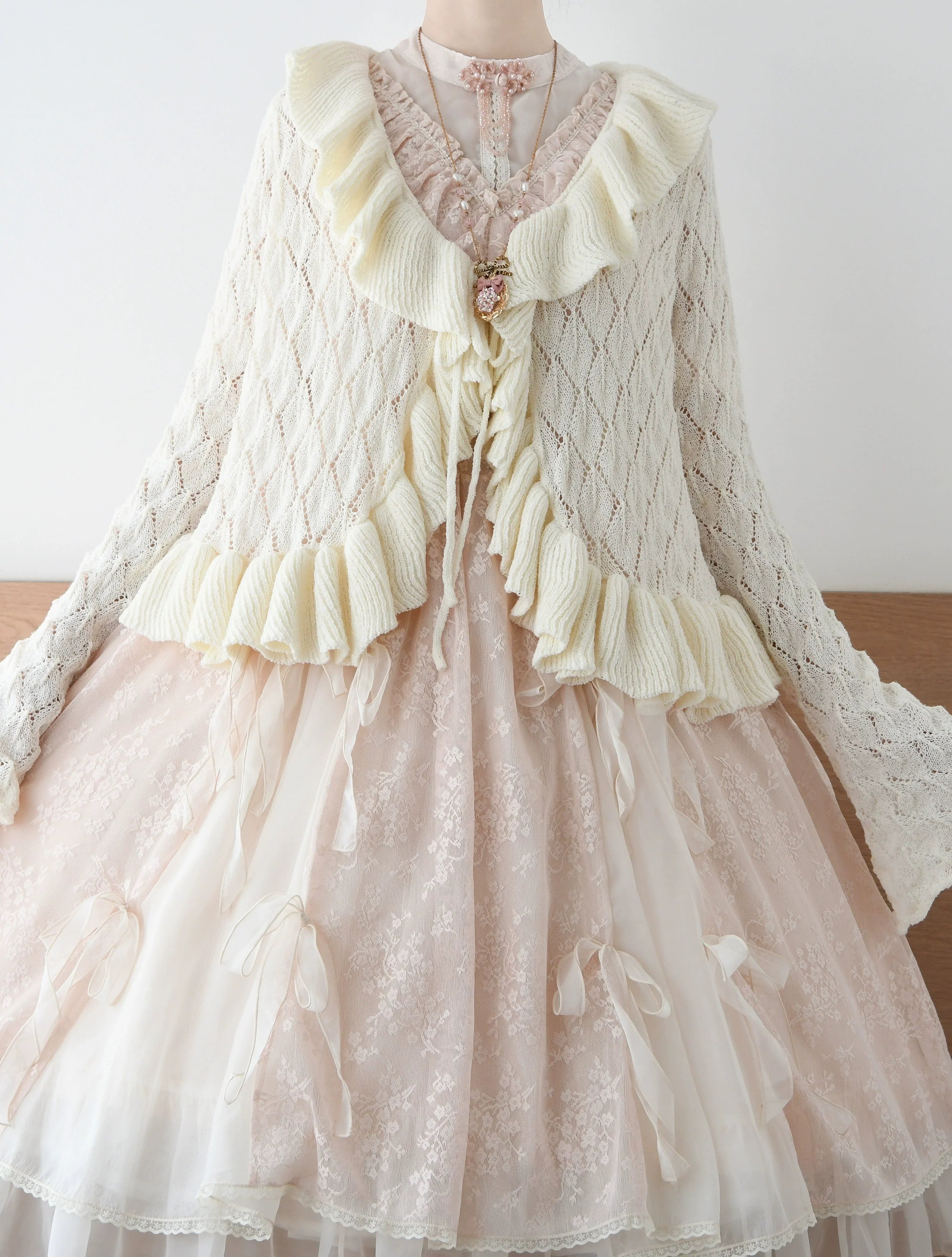 Sunset Bouquet - Elegant Lolita Cardigan, Flounce Hem - image 4