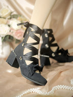 Muse Kiss - Elegant Lolita Shoes Lace-up Bow Heels Round Toe - image 12