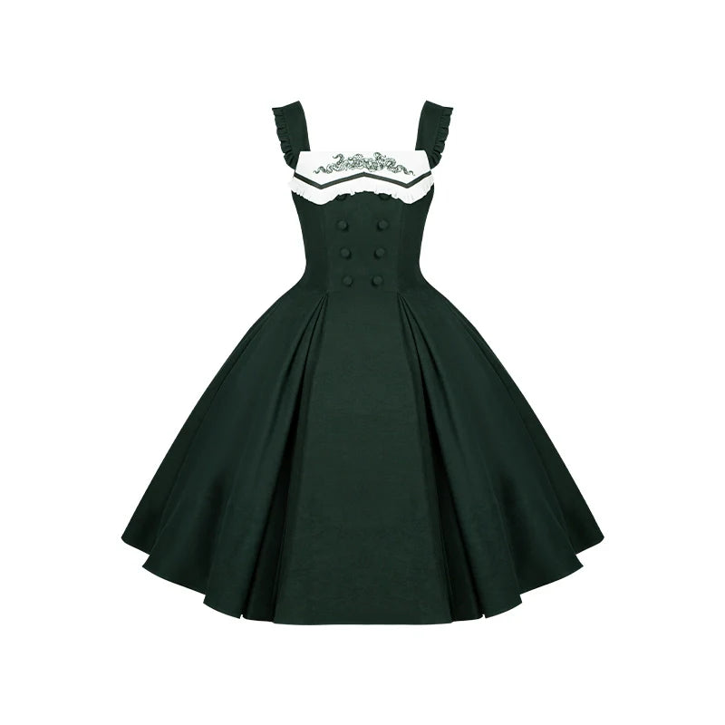 Abyss Clinic - Gothic Lolita Green Dress Set, Embroidery Accent - image 38