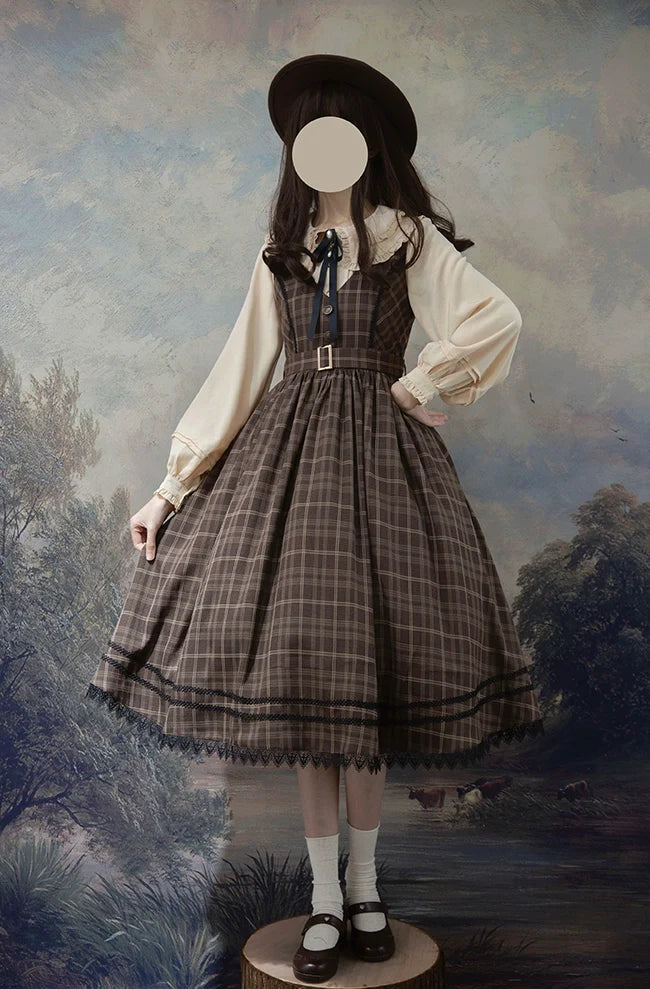 Grena's Poems - Plaid Elegant Lolita JSK Dress, V-Neck - image 2