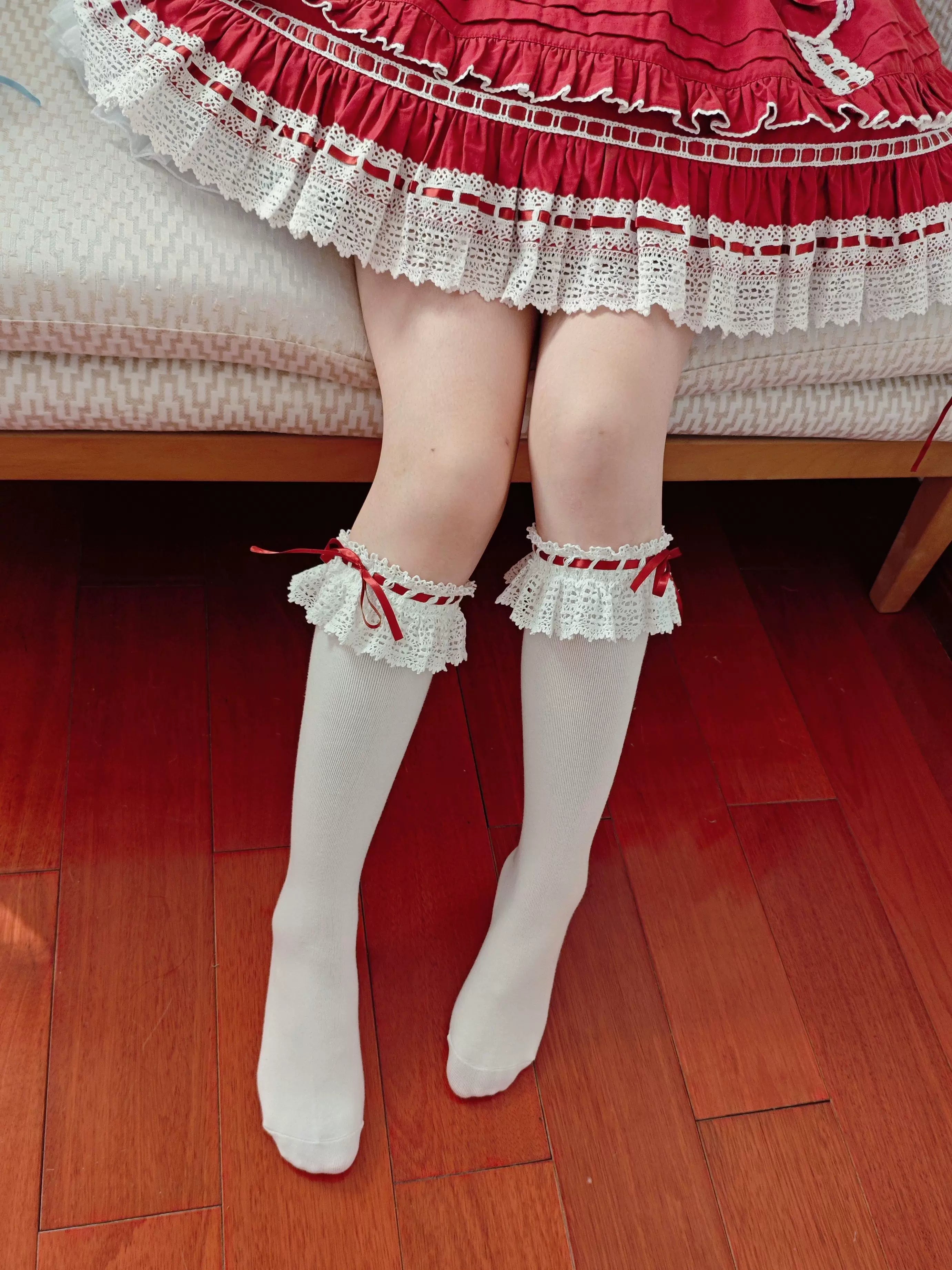 Cotton Old School Lolita White Socks with Colorful Ribbon Bows - image 11