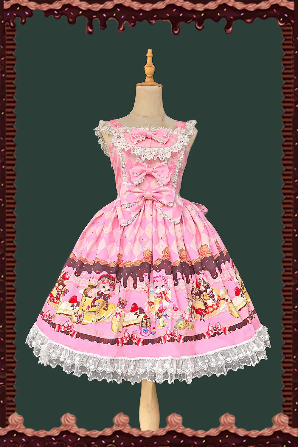 Cream Meow - Sweet Lolita JSK, Cat Print and Accessories - image 1