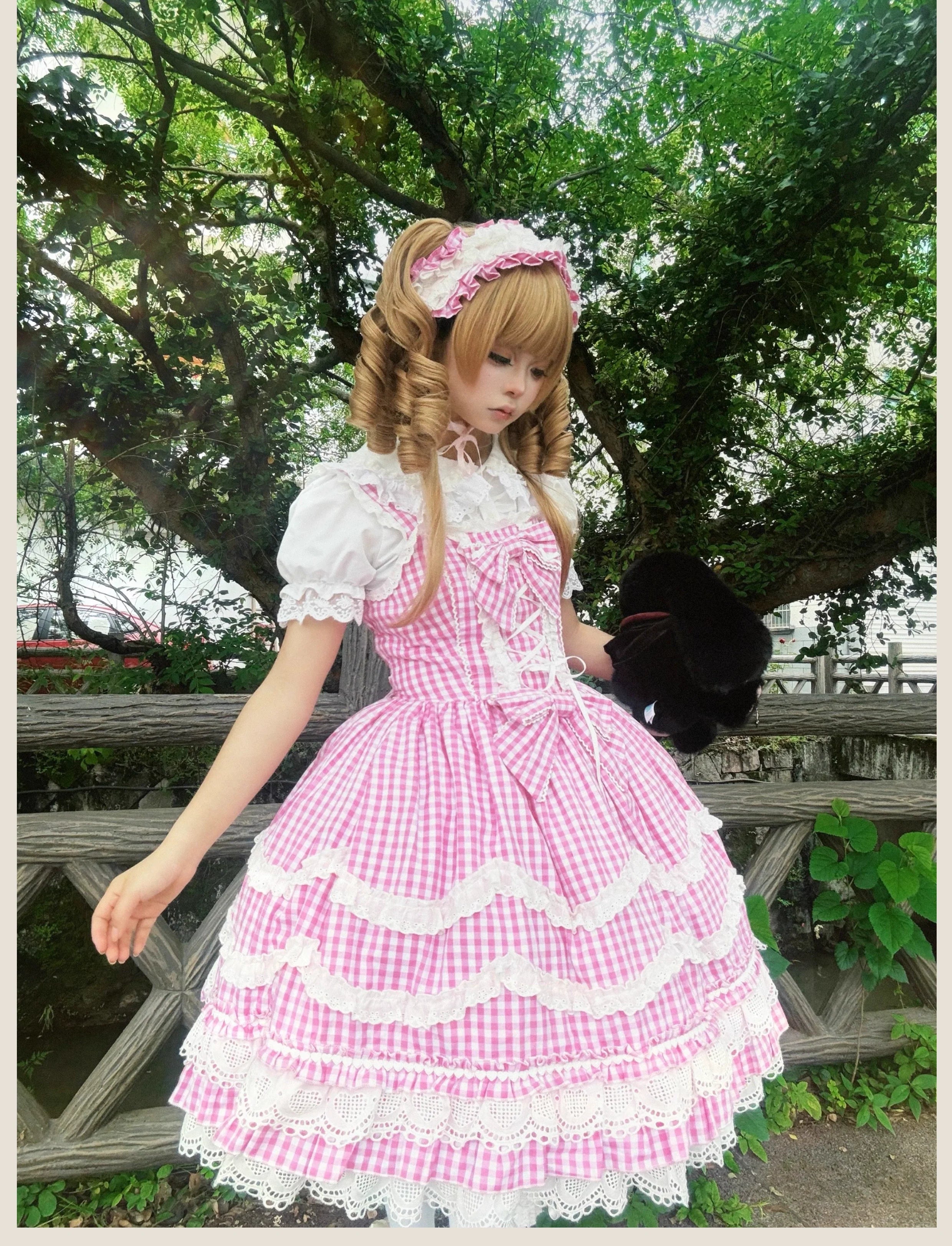 Plaid Baileys - Pink Plaid Old School Lolita JSK Dress - image 6