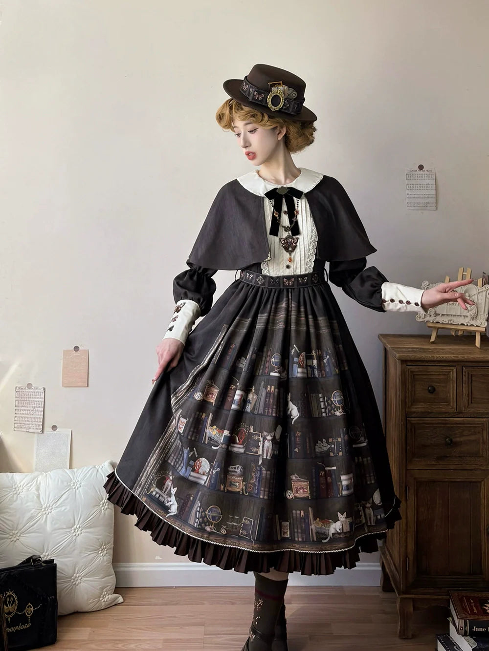 German Bookshelf - Classic Lolita OP Dress & Detachble Cape - image 4
