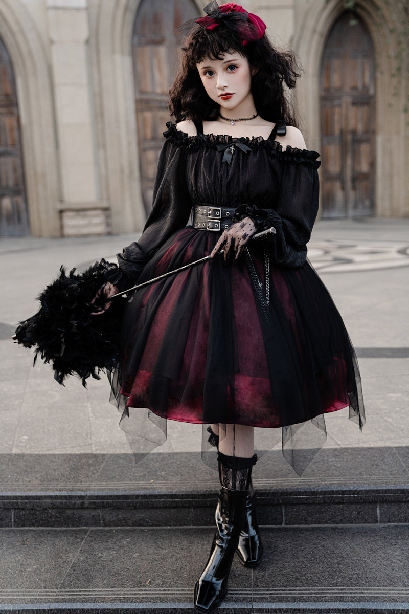Gothic Lolita High Waist Black Dress - image 17