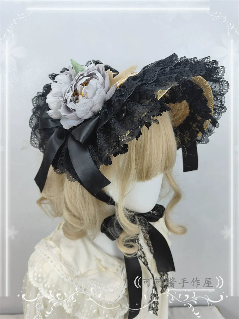 Country Lace Flower Lolita Bonnet, Multicolor - image 13