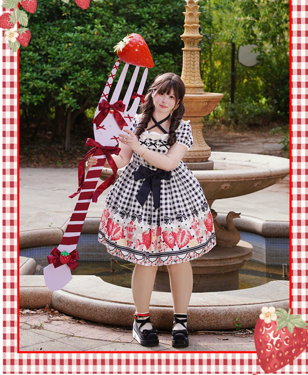 Gingham Strawberry - Plus Size Country Lolita OP Dress - image 5