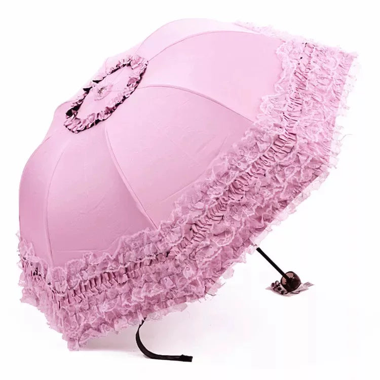Foldable Lolita Parasol, Floral and Embroidery Detail - image 20